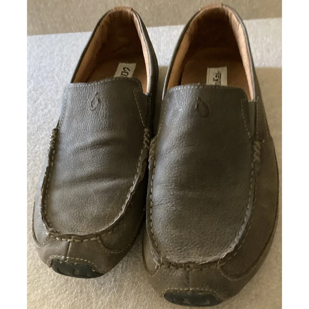 Olukai Akepa Moc Shoes Mens Size 9 Brown Leather Loafers Slip On Comfort Clean